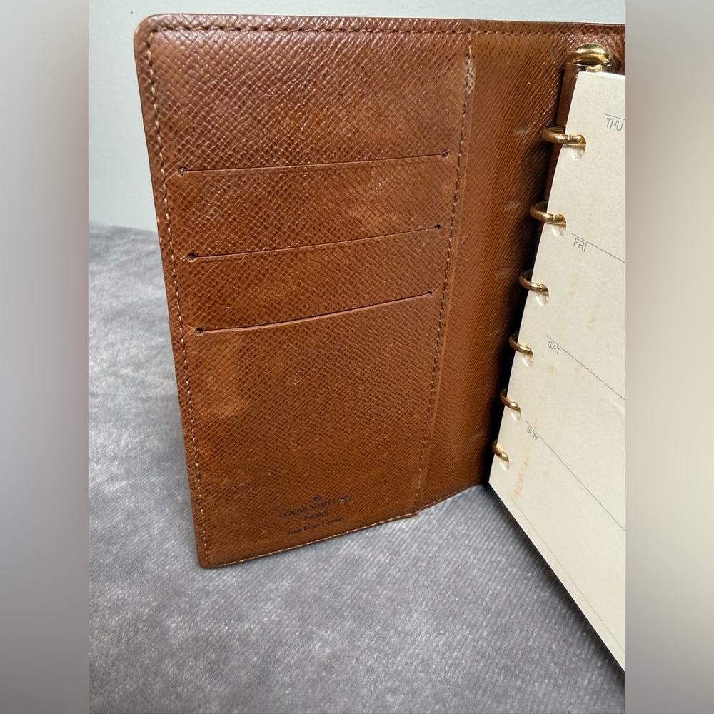 Louis Vuitton Monogram small rings Agenda wallet book brown tan leather EUC - Picture 5 of 12